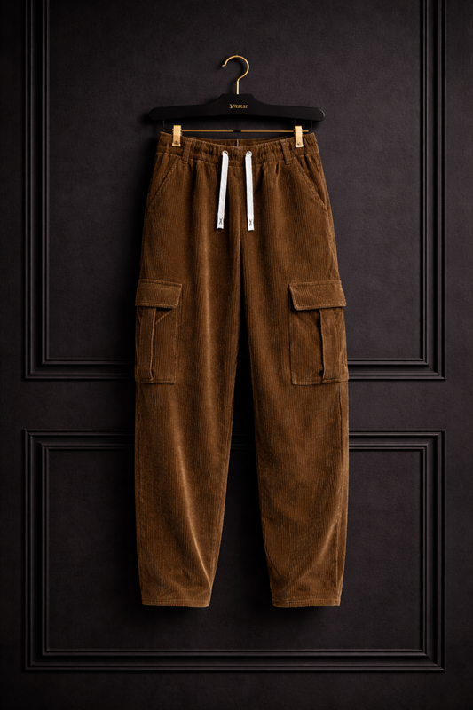 JVINGS Luxe Corduroy Cargo Pants – Premium Relaxed Fit Utility Trousers