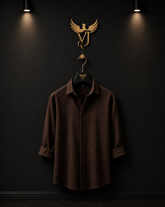 JVINGS Luxe Textured Brown Shirt