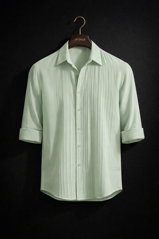 JVINGS Mint Luxe Pleated Shirt – Premium Slim Fit Statement Wear
