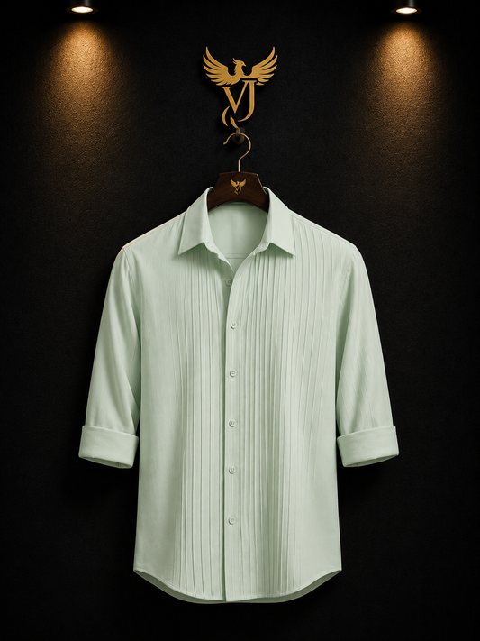 JVINGS Mint Luxe Pleated Shirt – Premium Slim Fit Statement Wear