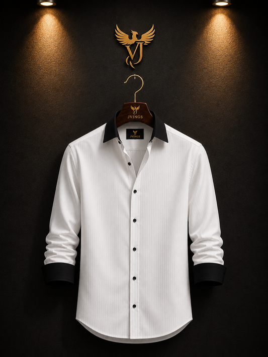 JVINGS Noir Luxe Contrast Shirt – Timeless Elegance in White & Black