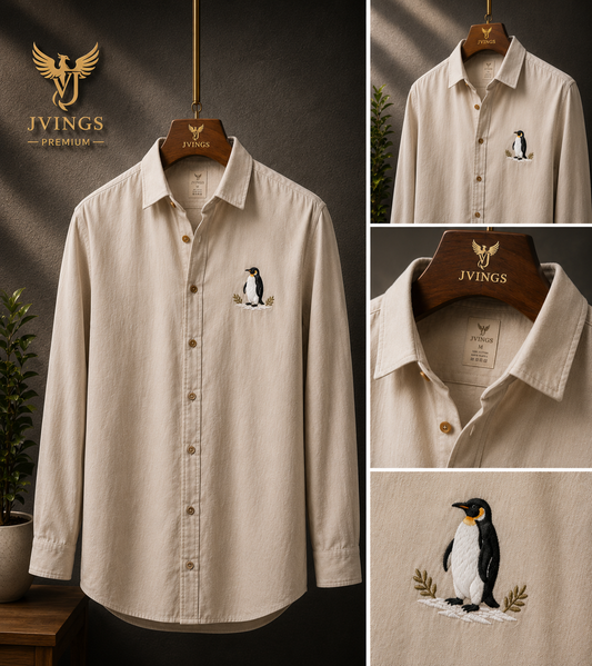 JVINGS Penguin Crest Premium Linen Shirt – Beige Edition