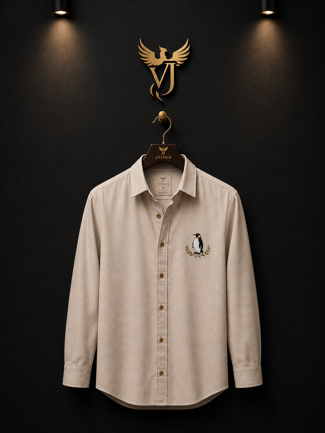 JVINGS Penguin Crest Premium Linen Shirt – Beige Edition