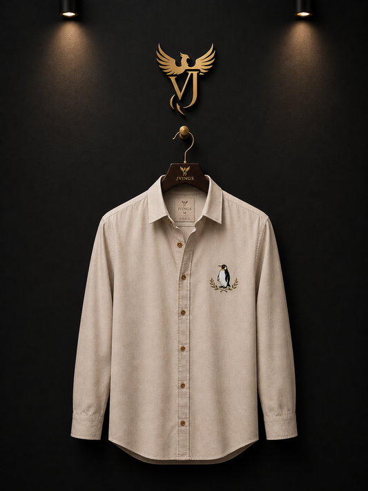 JVINGS Penguin Crest Premium Linen Shirt – Beige Edition