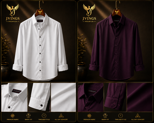 JVINGS Premium Duo Shirt Combo – White & Royal Plum Edition
