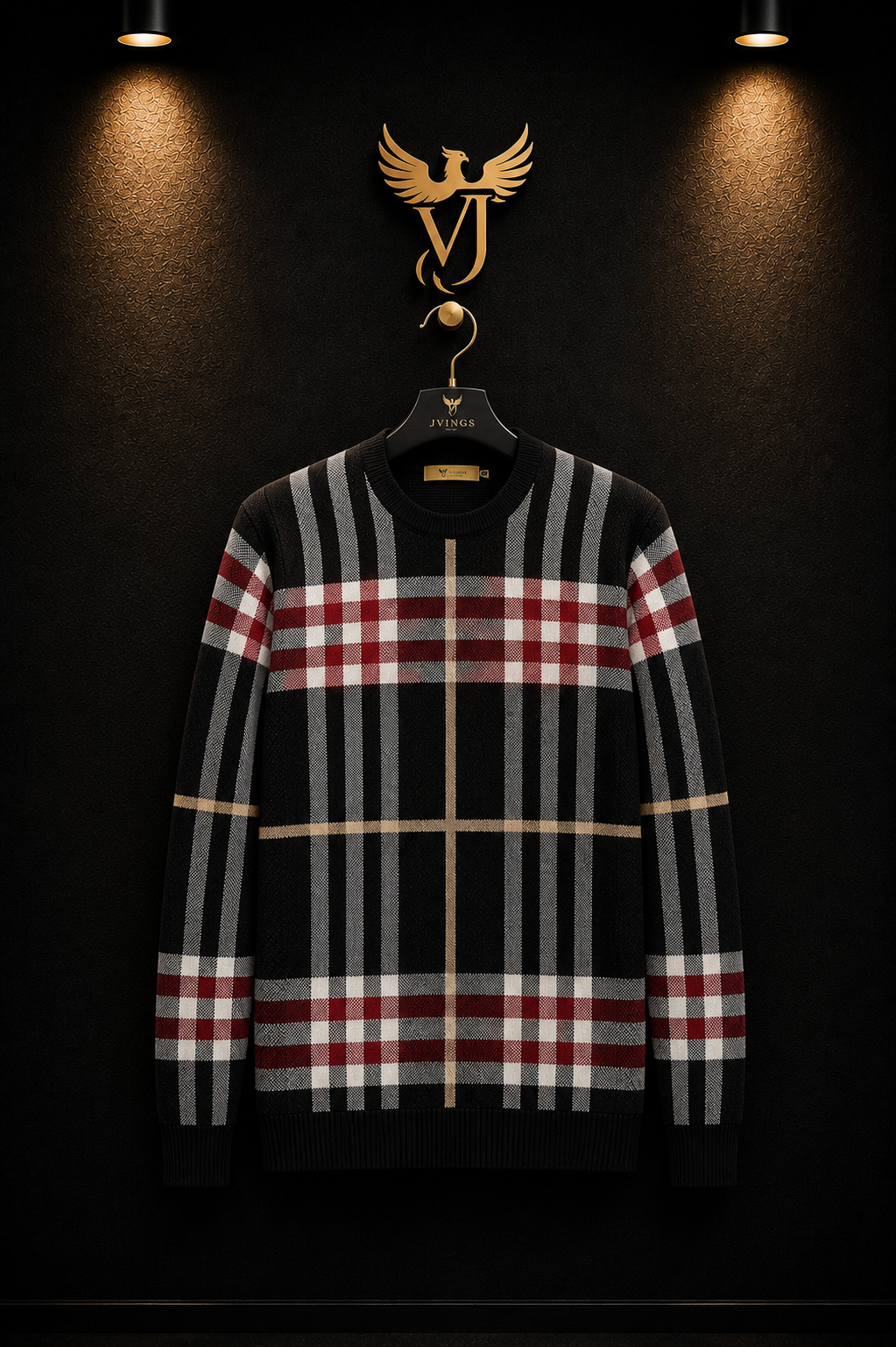 JVINGS Royal Check Knit Sweatshirt – Black Edition