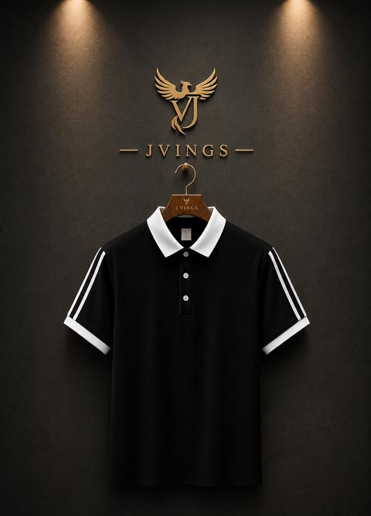 JVings Signature Contrast Polo – Black & White Premium Edition