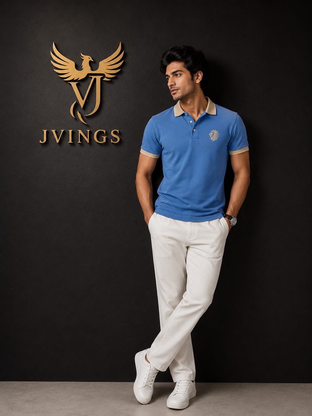 JVINGS Sky Blue Premium Polo T-Shirt for Men