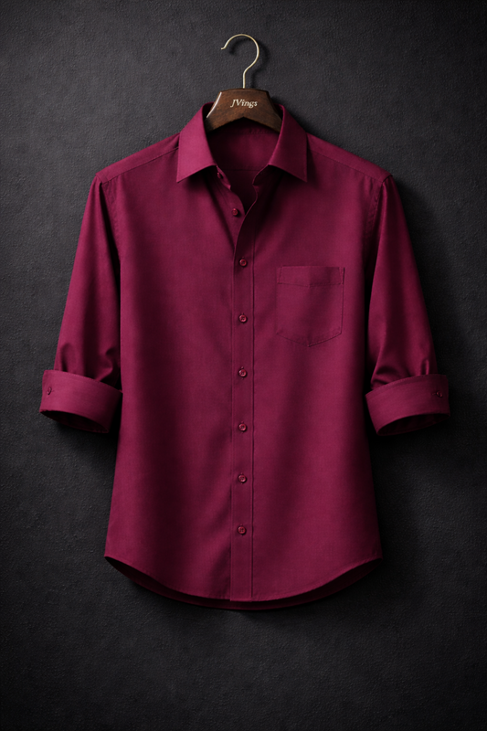 JVings Luxe Wine Formal Shirt – Premium Satin Finish | Slim Fit Elegance