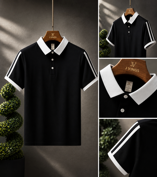 JVings Signature Contrast Polo – Black & White Premium Edition
