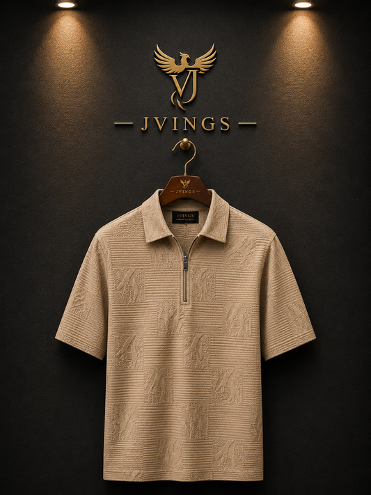 J Vings Signature Textured Zip Polo – Beige