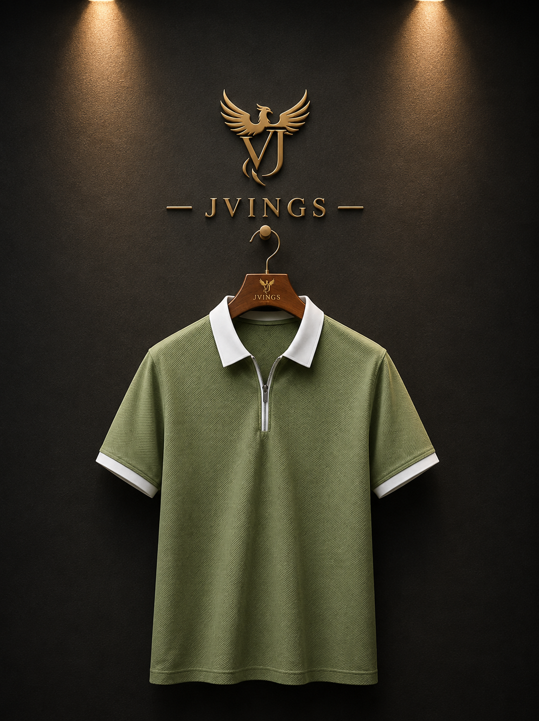 JVings Signature Textured Zip Polo – Sage Green Edition