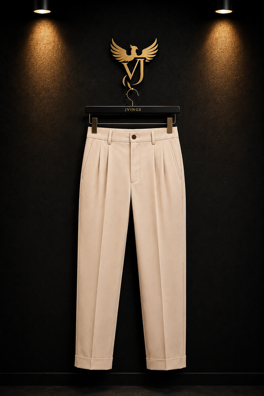 JVings Luxe Beige Tailored Trousers – Premium Relaxed Fit