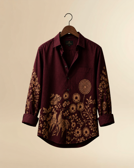 JVINGS Heritage Maroon Statement Shirt | Premium Printed Men's Shirt